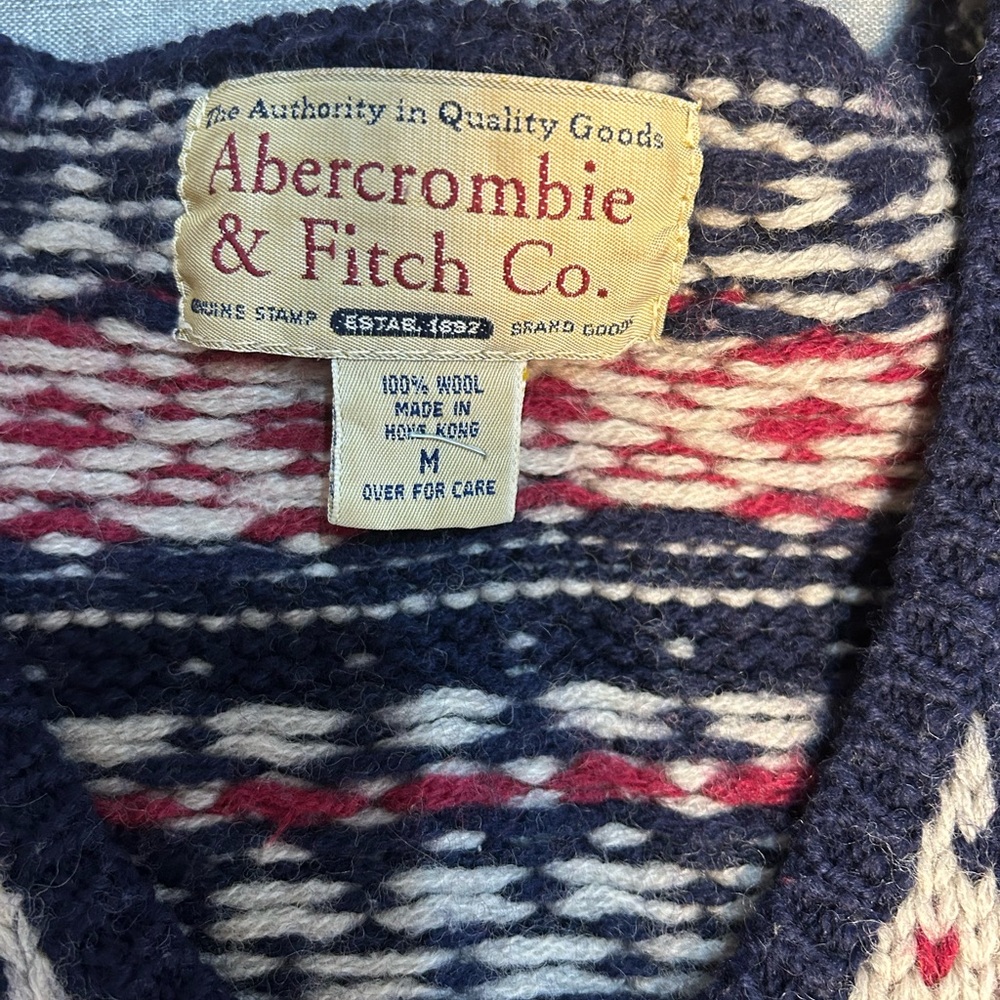 Vintage Abercrombie & Fitch Navy, Red and Cream Wool Knit